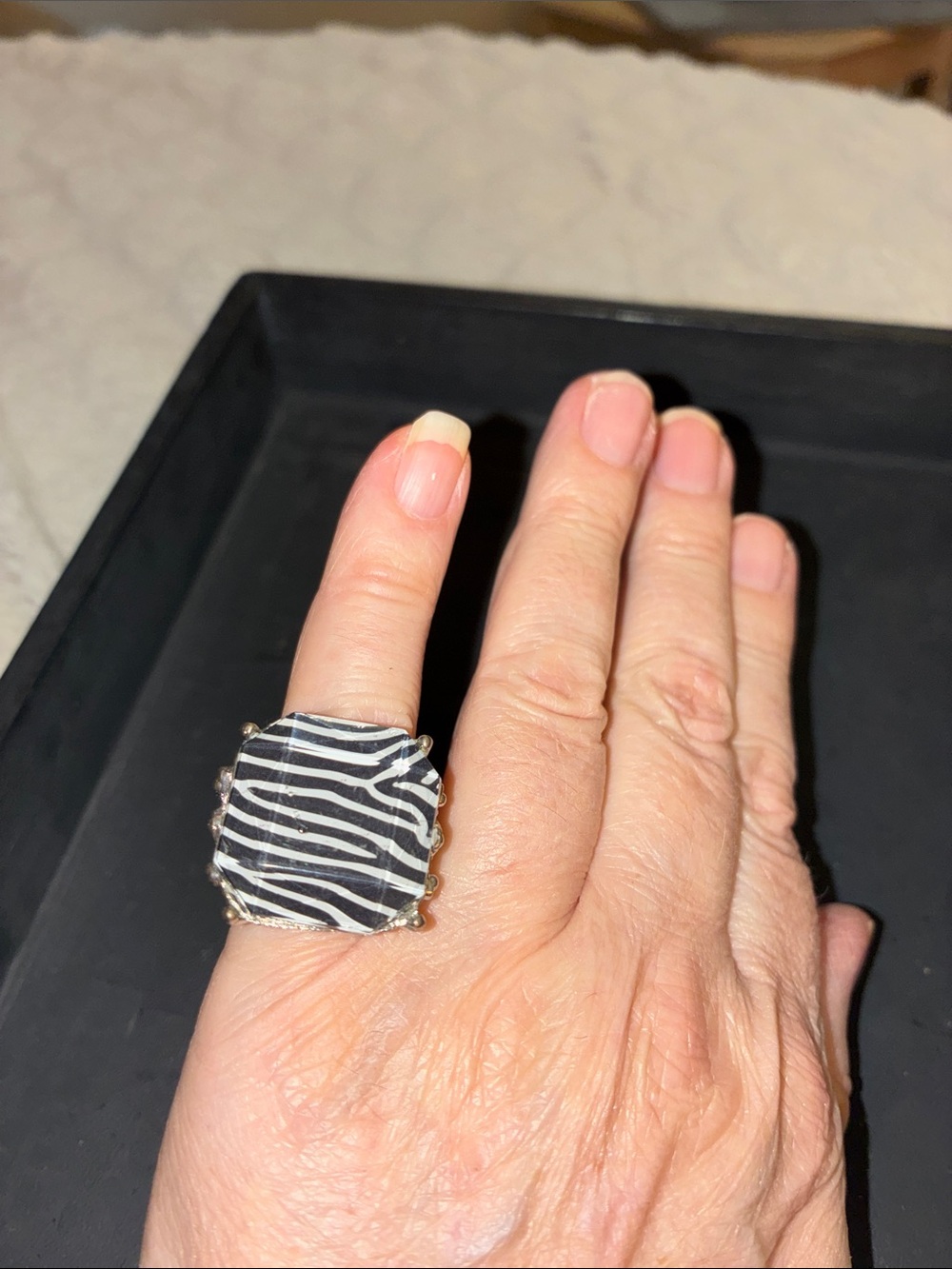 Bold Black & White Zebra Statement Adjustable Ring